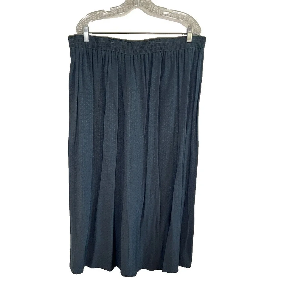 Colorful Floral Embroidery Maxi Skirt 2X Blue Boho Indie Coastal Nautical Resort
